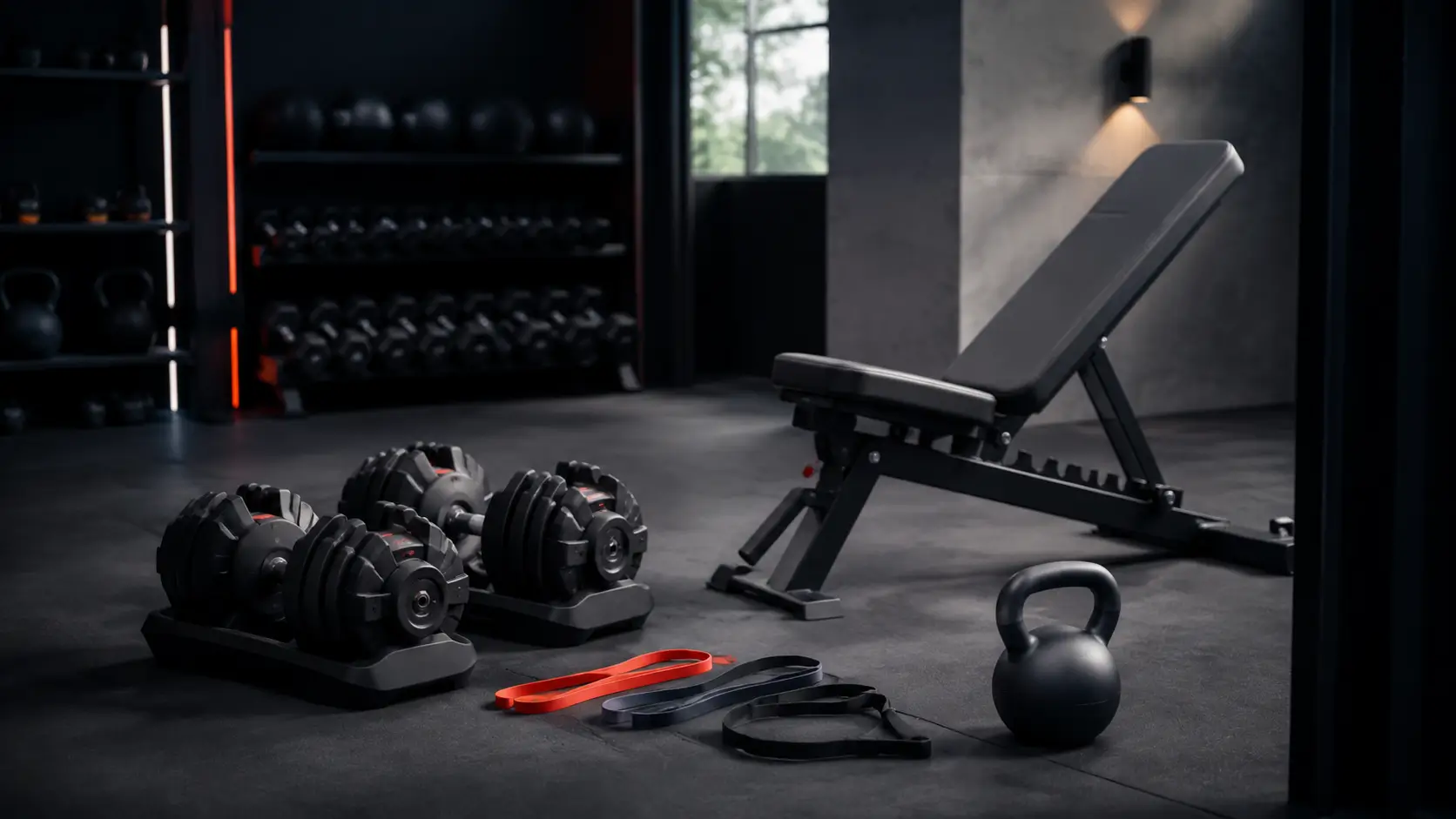 Haltères réglables, banc de musculation et accessoires fitness